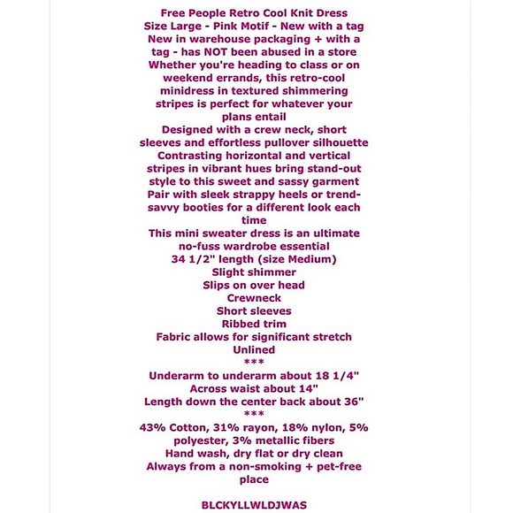 Free People Retro Cool Knit Mini Dress Large 12 Slight Shimmer Crew Neck Pink - Picture 2 of 15